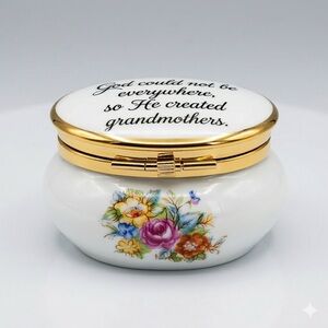 Enesco Vintage Floral Porcelain Trinket Box – "Grandmothers"
